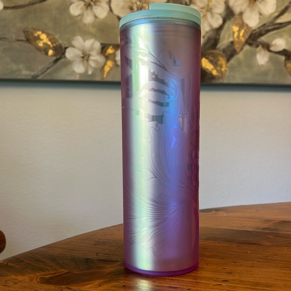 Starbucks 16 oz. Pink Iridescent Mermaid Travel Mug Cup Mint Lid